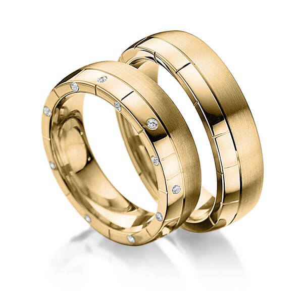 Paar klassische Trauringe/Eheringe in Gelbgold 585 mit zus. 0,08 ct. Brillant tw, si von 123GOLD - P-1108-5 Paar klassische Trauringe/Eheringe in Gelbgold 585 mit zus. 0,08 ct. Brillant tw, si von 123GOLD - P-1108-5
