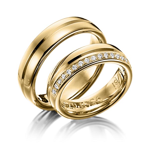Paar klassische Trauringe/Eheringe in Gelbgold 585 mit zus. 0,225 ct. Brillant tw, si von 123gold - Y-1131-6 Paar klassische Trauringe/Eheringe in Gelbgold 585 mit zus. 0,225 ct. Brillant tw, si von 123gold - Y-1131-6