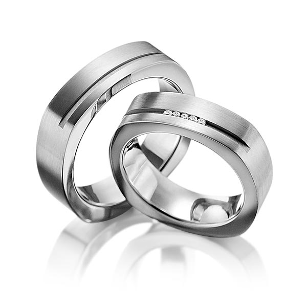 Paar klassische Trauringe/Eheringe in Graugold 585 mit zus. 0,05 ct. Brillant tw, si von 123GOLD - P-1109-5 Paar klassische Trauringe/Eheringe in Graugold 585 mit zus. 0,05 ct. Brillant tw, si von 123GOLD - P-1109-5