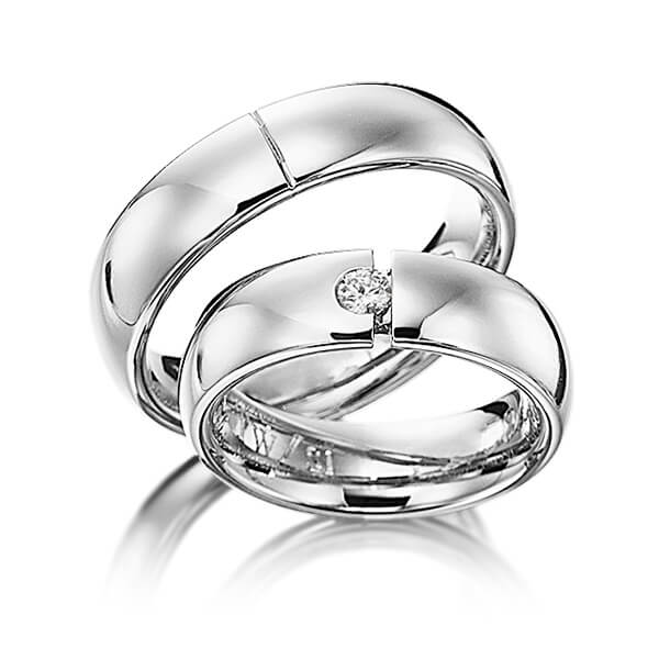 Paar klassische Trauringe/Eheringe in Graugold 585 mit zus. 0,1 ct. Brillant tw, si von 123gold - P-1117-7 Paar klassische Trauringe/Eheringe in Graugold 585 mit zus. 0,1 ct. Brillant tw, si von 123gold - P-1117-7
