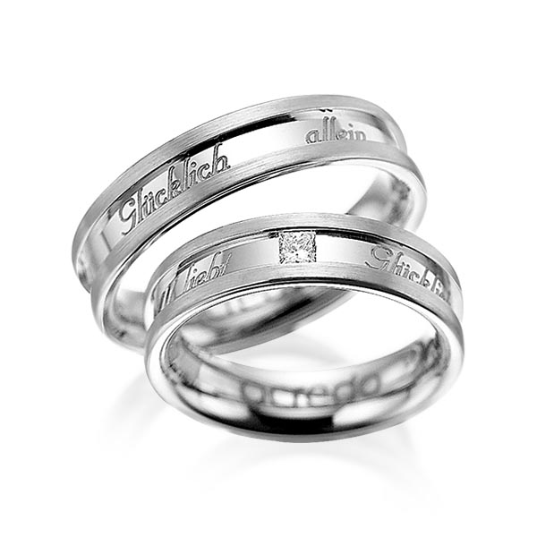 Paar klassische Trauringe/Eheringe in Graugold 585 mit zus. 0,1 ct. Prinzess-Diamant tw, si von acredo - A-1049-4 Paar klassische Trauringe/Eheringe in Graugold 585 mit zus. 0,1 ct. Prinzess-Diamant tw, si von acredo - A-1049-4
