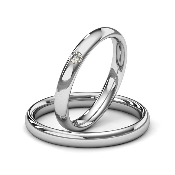 Paar klassische Trauringe/Eheringe in Palladium 585 mit zus. 0,05 ct. Brillant tw, si von Merii - M-1213-6