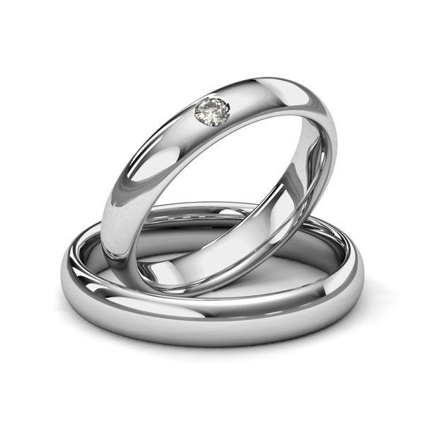 Paar klassische Trauringe/Eheringe in Palladium 585 mit zus. 0,06 ct. Brillant tw, si von Merii - M-1212-6