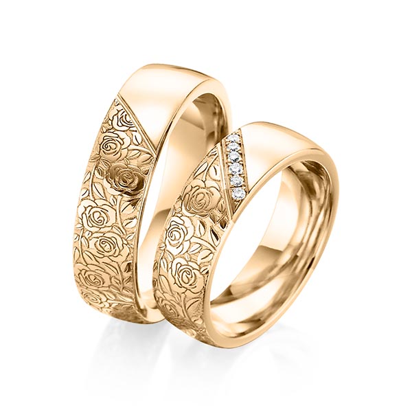 Paar klassische Trauringe/Eheringe in Roségold 585 Laser Struktur mit zus. 0,06 ct. Brillant tw, si von 123gold - Y-1382-7 Paar klassische Trauringe/Eheringe in Roségold 585 Laser Struktur mit zus. 0,06 ct. Brillant tw, si von 123gold - Y-1382-7