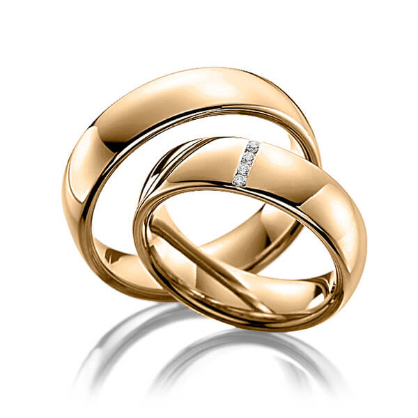 Paar klassische Trauringe/Eheringe in Roségold 585 mit zus. 0,04 ct. Brillant tw, si von Steinberg - Q-1130-5 Paar klassische Trauringe/Eheringe in Roségold 585 mit zus. 0,04 ct. Brillant tw, si von Steinberg - Q-1130-5