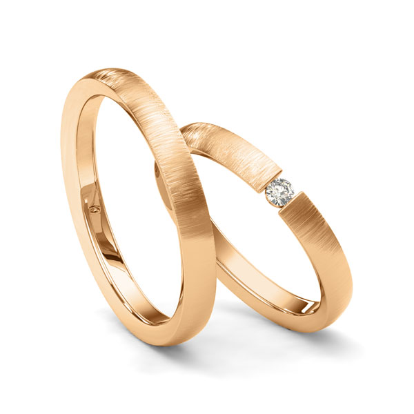Paar klassische Trauringe/Eheringe in Roségold 585 mit zus. 0,05 ct. Brillant tw, si von Merii - M-1219-3 Paar klassische Trauringe/Eheringe in Roségold 585 mit zus. 0,05 ct. Brillant tw, si von Merii - M-1219-3