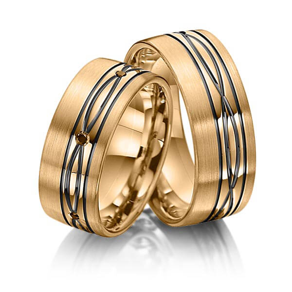 Paar klassische Trauringe/Eheringe in Roségold 585 mit zus. 0,06 ct. Brillant schwarz von Merii - M-1087-10 Paar klassische Trauringe/Eheringe in Roségold 585 mit zus. 0,06 ct. Brillant schwarz von Merii - M-1087-10