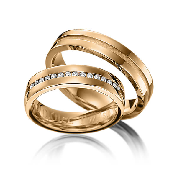 Paar klassische Trauringe/Eheringe in Roségold 585 mit zus. 0,15 ct. Brillant tw, si von 123gold - Y-1143-5 Paar klassische Trauringe/Eheringe in Roségold 585 mit zus. 0,15 ct. Brillant tw, si von 123gold - Y-1143-5