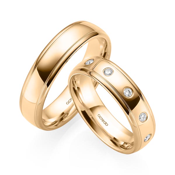 Paar klassische Trauringe/Eheringe in Roségold 585 mit zus. 0,15 ct. Brillant tw, si von acredo - S-1232-7 Paar klassische Trauringe/Eheringe in Roségold 585 mit zus. 0,15 ct. Brillant tw, si von acredo - S-1232-7