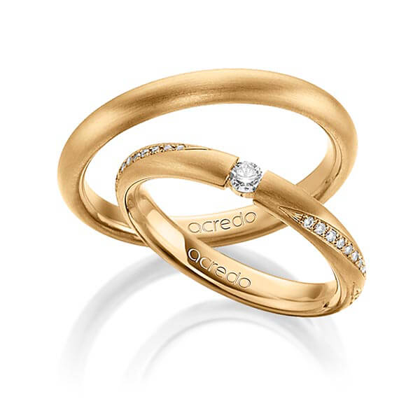 Paar klassische Trauringe/Eheringe in Roségold 585 mit zus. 0,325 ct. Brillant tw, si r, if von acredo - A-1462-1 Paar klassische Trauringe/Eheringe in Roségold 585 mit zus. 0,325 ct. Brillant tw, si r, if von acredo - A-1462-1