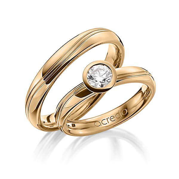 Paar klassische Trauringe/Eheringe in Roségold 750 mit 0,5 ct. Brillant r, if von acredo - A-1256-12 Paar klassische Trauringe/Eheringe in Roségold 750 mit 0,5 ct. Brillant r, if von acredo - A-1256-12