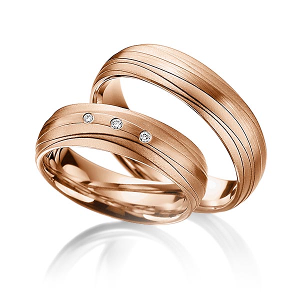 Paar klassische Trauringe/Eheringe in Rotgold 375 mit zus. 0,03 ct. Brillant tw, si von Steinberg - T-1080-3