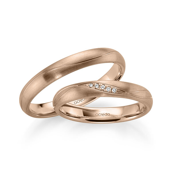 Paar klassische Trauringe/Eheringe in Rotgold 585 mit zus. 0,03 ct. Brillant tw, si von acredo - S-1254-5