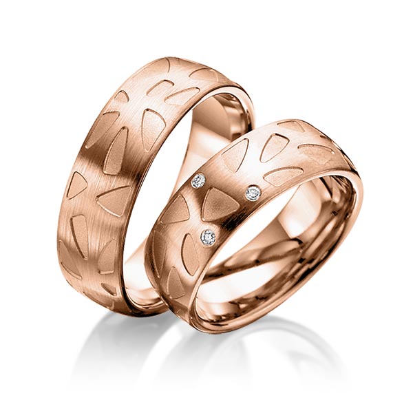 Paar klassische Trauringe/Eheringe in Rotgold 585 mit zus. 0,03 ct. Brillant tw, si von Steinberg - T-1057-3 Paar klassische Trauringe/Eheringe in Rotgold 585 mit zus. 0,03 ct. Brillant tw, si von Steinberg - T-1057-3