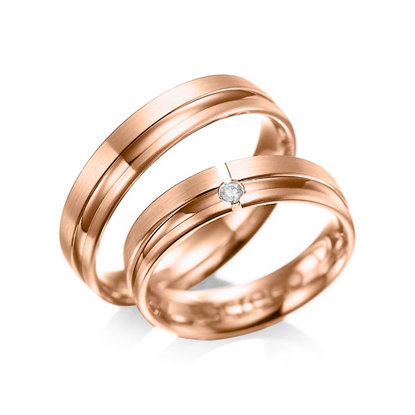 Paar klassische Trauringe/Eheringe in Rotgold 585 mit zus. 0,04 ct. Brillant tw, si von acredo - A-1047-6 Paar klassische Trauringe/Eheringe in Rotgold 585 mit zus. 0,04 ct. Brillant tw, si von acredo - A-1047-6