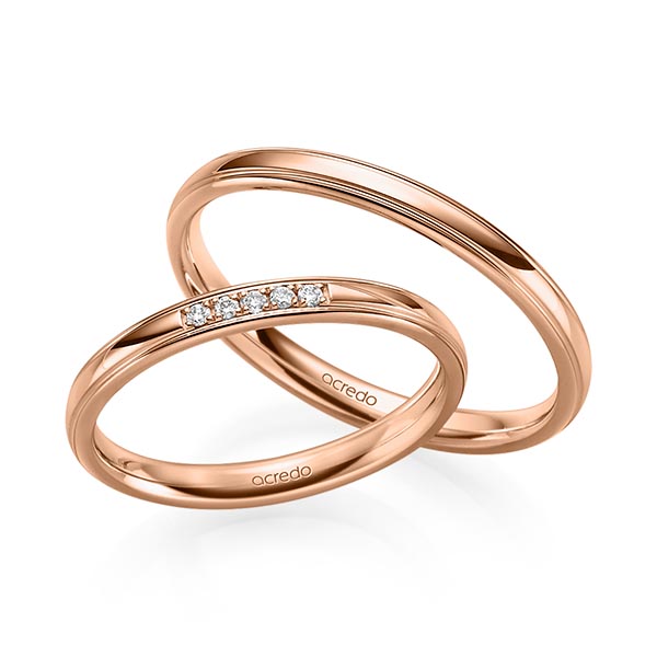 Paar klassische Trauringe/Eheringe in Rotgold 585 mit zus. 0,04 ct. Brillant tw, si von acredo - S-1226-5 Paar klassische Trauringe/Eheringe in Rotgold 585 mit zus. 0,04 ct. Brillant tw, si von acredo - S-1226-5