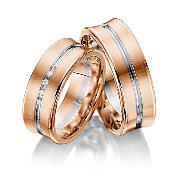 Paar klassische Trauringe/Eheringe in Rotgold 585 mit zus. 0,05 ct. Brillant tw, si von 123gold - Y-1006-20 Paar klassische Trauringe/Eheringe in Rotgold 585 mit zus. 0,05 ct. Brillant tw, si von 123gold - Y-1006-20
