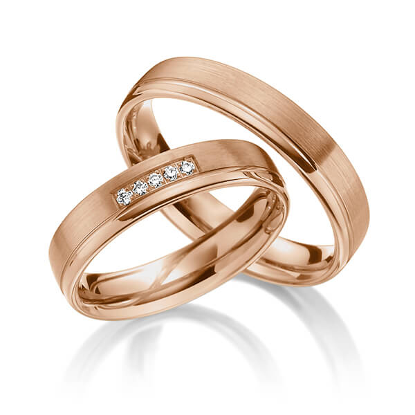 Paar klassische Trauringe/Eheringe in Rotgold 585 mit zus. 0,05 ct. Brillant tw, si von Steinberg - Q-1179-8