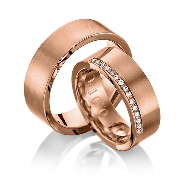 Paar klassische Trauringe/Eheringe in Rotgold 585 mit zus. 0,15 ct. Brillant tw, si von 123GOLD - Y-1039-3 Paar klassische Trauringe/Eheringe in Rotgold 585 mit zus. 0,15 ct. Brillant tw, si von 123GOLD - Y-1039-3