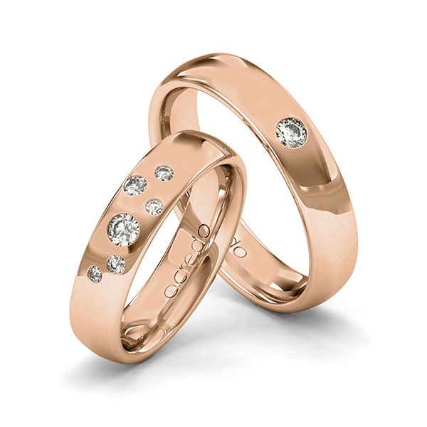 Paar klassische Trauringe/Eheringe in Rotgold 585 mit zus. 0,24 ct. Brillant tw, si von acredo - A-2019-5 Paar klassische Trauringe/Eheringe in Rotgold 585 mit zus. 0,24 ct. Brillant tw, si von acredo - A-2019-5