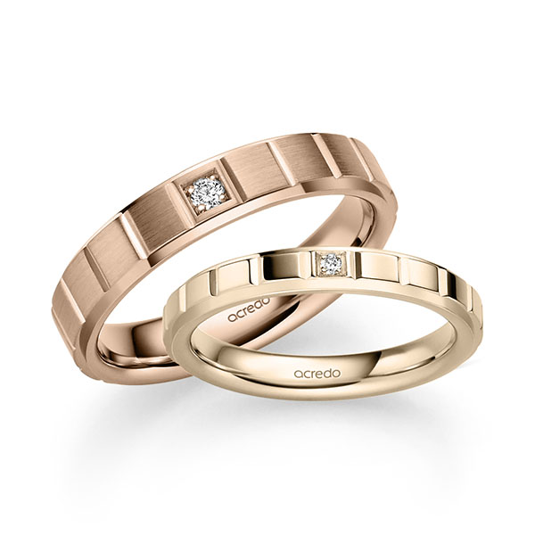 Paar klassische Trauringe/Eheringe in Signature Gold 585 mit zus. 0,05 ct. Brillant tw, si von acredo - A-2495-1 Paar klassische Trauringe/Eheringe in Signature Gold 585 mit zus. 0,05 ct. Brillant tw, si von acredo - A-2495-1
