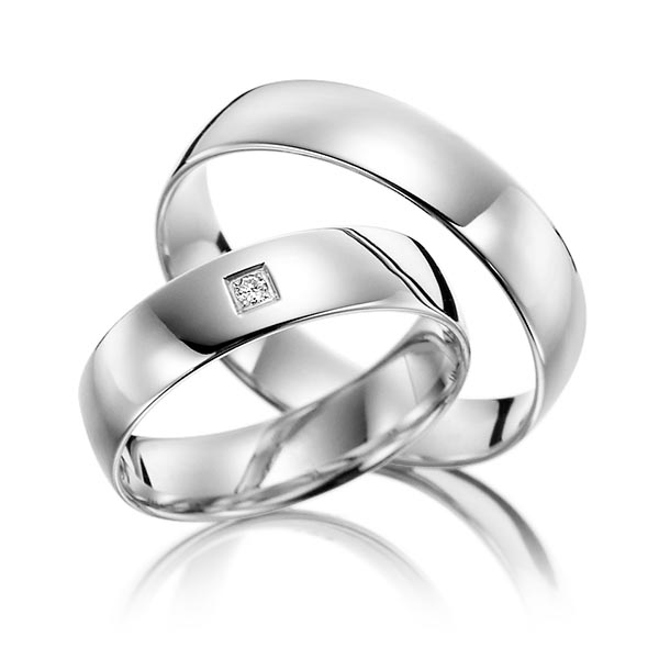 Paar klassische Trauringe/Eheringe in Weißgold 585 mit zus. 0,02 ct. Brillant tw, si von Steinberg - Q-1131-1 Paar klassische Trauringe/Eheringe in Weißgold 585 mit zus. 0,02 ct. Brillant tw, si von Steinberg - Q-1131-1