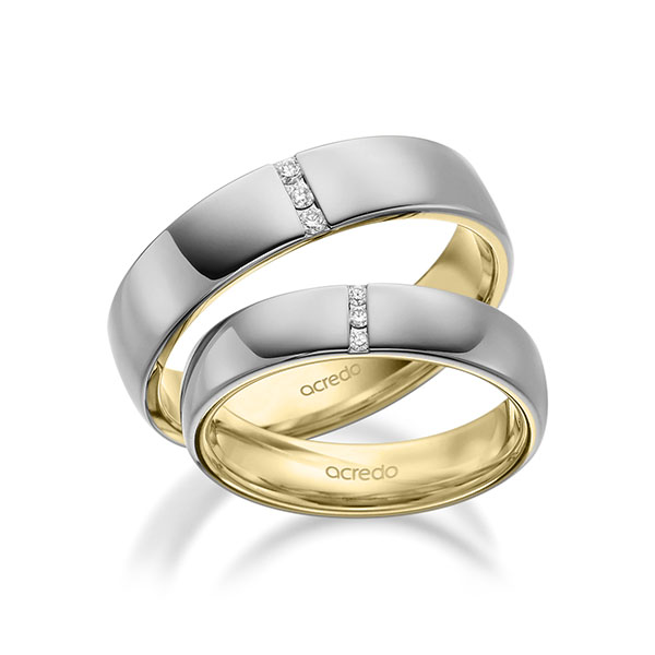 Pair bicolor wedding bands in outside Gray gold 14K (585/1000) , inside Yellow gold 14K (585/1000) with in total 0,09 ct. brilliant tw,si by acredo - A-1940-2 Pair bicolor wedding bands in outside Gray gold 14K (585/1000) , inside Yellow gold 14K (585/1000) with in total 0,09 ct. brilliant tw,si by acredo - A-1940-2