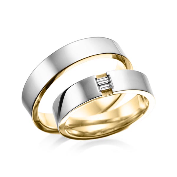 Pair bicolor wedding bands in outside Gray gold 14K (585/1000) , inside Yellow gold 14K (585/1000) with in total 0,1 ct. princess diamond tw,vs by acredo - A-6016-4 Pair bicolor wedding bands in outside Gray gold 14K (585/1000) , inside Yellow gold 14K (585/1000) with in total 0,1 ct. princess diamond tw,vs by acredo - A-6016-4
