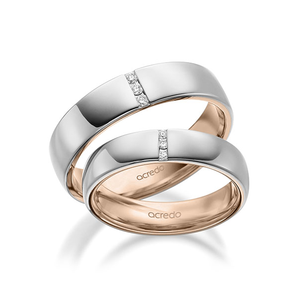 Pair bicolor wedding bands in outside White gold 14K (585/1000) , inside Red gold 14K (585/1000) with in total 0,09 ct. brilliant tw,si by acredo - A-1940-10 Pair bicolor wedding bands in outside White gold 14K (585/1000) , inside Red gold 14K (585/1000) with in total 0,09 ct. brilliant tw,si by acredo - A-1940-10