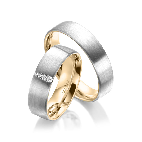 Pair bicolor wedding bands in outside White gold 14K (585/1000) , inside Rosé gold 14K (585/1000) with in total 0,048 ct. brilliant tw,si by acredo - A-1950-11 Pair bicolor wedding bands in outside White gold 14K (585/1000) , inside Rosé gold 14K (585/1000) with in total 0,048 ct. brilliant tw,si by acredo - A-1950-11