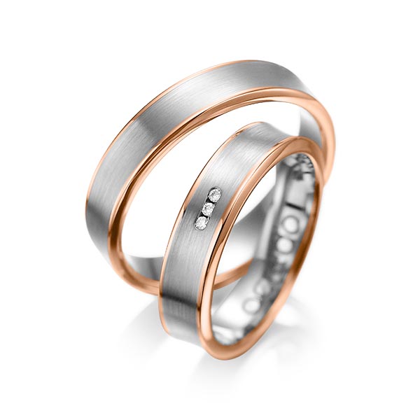 Pair bicolor wedding bands in Red gold 14K (585/1000) Gray gold 14K (585/1000) with in total 0,03 ct. brilliant tw,si by acredo - A-1055-2 Pair bicolor wedding bands in Red gold 14K (585/1000) Gray gold 14K (585/1000) with in total 0,03 ct. brilliant tw,si by acredo - A-1055-2