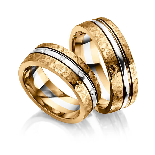 Pair bicolor wedding bands in Rosé gold 14K (585/1000) White gold 14K (585/1000) with in total 0,04 ct. brilliant r,if by Merii - M-1163-4 Pair bicolor wedding bands in Rosé gold 14K (585/1000) White gold 14K (585/1000) with in total 0,04 ct. brilliant r,if by Merii - M-1163-4