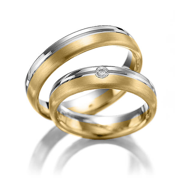 Pair bicolor wedding bands in White gold 14K (585/1000) Yellow gold 14K (585/1000) with in total 0,05 ct. brilliant tw,si by Merii - M-1143-3 Pair bicolor wedding bands in White gold 14K (585/1000) Yellow gold 14K (585/1000) with in total 0,05 ct. brilliant tw,si by Merii - M-1143-3