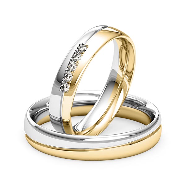 Pair bicolor wedding bands in White gold 14K (585/1000) Yellow gold 14K (585/1000) with in total 0,1 ct. brilliant tw,si by Merii - M-1265-1 Pair bicolor wedding bands in White gold 14K (585/1000) Yellow gold 14K (585/1000) with in total 0,1 ct. brilliant tw,si by Merii - M-1265-1