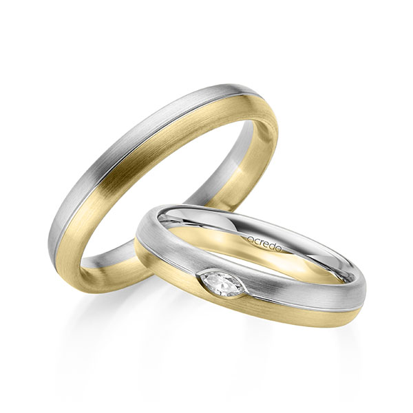 Pair bicolor wedding bands in White gold 14K (585/1000) Yellow gold 14K (585/1000) with in total 0,1 ct. tw,vs by acredo - A-2143-1 Pair bicolor wedding bands in White gold 14K (585/1000) Yellow gold 14K (585/1000) with in total 0,1 ct. tw,vs by acredo - A-2143-1
