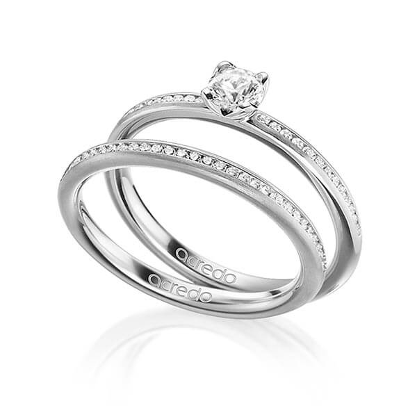 Pair classic memoire- wedding bands in Gray gold 14K (585/1000) half set with diamonds with 0,3 ct. + in total 0,275 ct. brilliant tw,si by acredo - A-1599-3 Pair classic memoire- wedding bands in Gray gold 14K (585/1000) half set with diamonds with 0,3 ct. + in total 0,275 ct. brilliant tw,si by acredo - A-1599-3