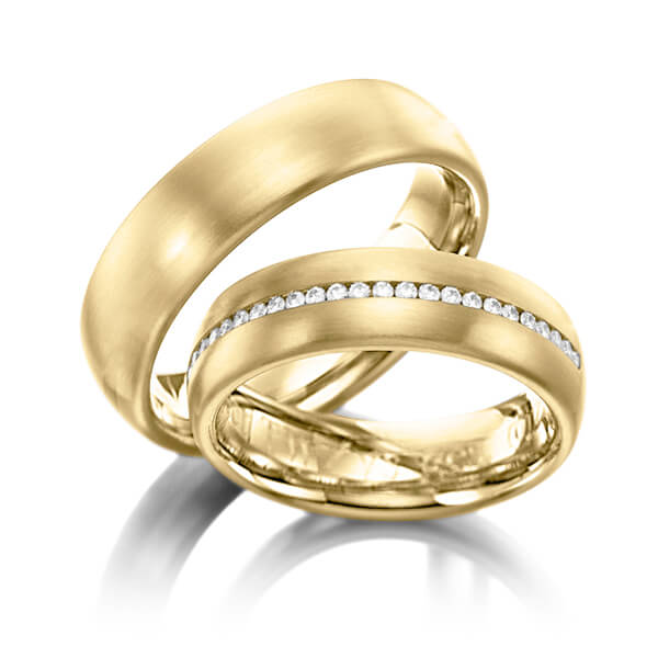 Pair classic memoire- wedding bands in Yellow gold 14K (585/1000) completely set with diamonds with in total 0,384 ct. brilliant tw,si by Eternal Touch - Y-1003-19 Pair classic memoire- wedding bands in Yellow gold 14K (585/1000) completely set with diamonds with in total 0,384 ct. brilliant tw,si by Eternal Touch - Y-1003-19