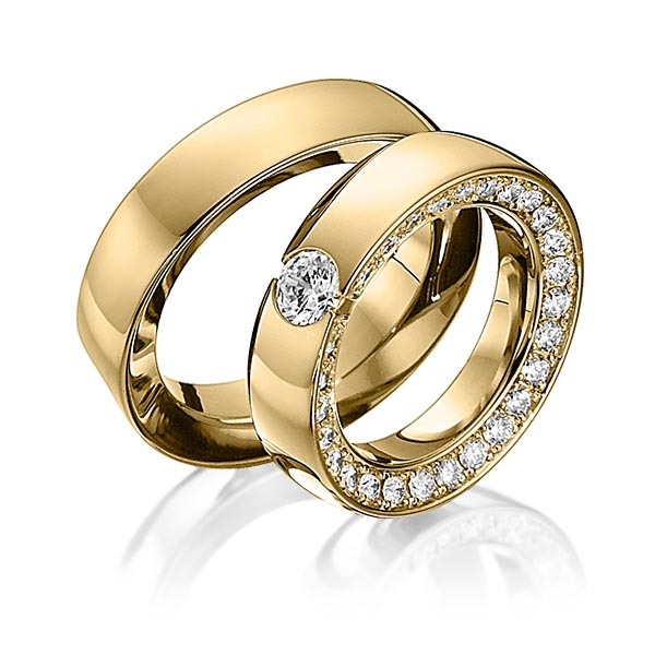 Pair classic memoire- wedding bands in Yellow gold 18K (750/1000) completely set with diamonds with 0,5 ct. + in total 0,93 ct. brilliant tw,vs by Eternal Touch - Y-1268-1 Pair classic memoire- wedding bands in Yellow gold 18K (750/1000) completely set with diamonds with 0,5 ct. + in total 0,93 ct. brilliant tw,vs by Eternal Touch - Y-1268-1