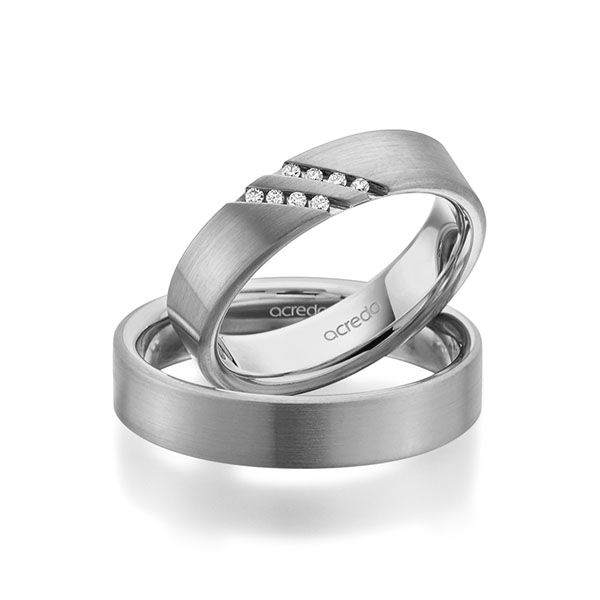 Pair classic wedding bands in outside Gray gold 14K (585/1000) , inside Gray gold 14K (585/1000) with in total 0,064 ct. brilliant tw,si by acredo - A-1946-3 Pair classic wedding bands in outside Gray gold 14K (585/1000) , inside Gray gold 14K (585/1000) with in total 0,064 ct. brilliant tw,si by acredo - A-1946-3