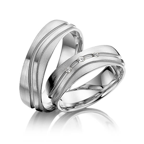 Pair classic wedding bands in outside Gray gold 14K (585/1000) , inside Gray gold 14K (585/1000) with in total 0,07 ct. brilliant tw,si by Steinberg - T-1059-2 Pair classic wedding bands in outside Gray gold 14K (585/1000) , inside Gray gold 14K (585/1000) with in total 0,07 ct. brilliant tw,si by Steinberg - T-1059-2
