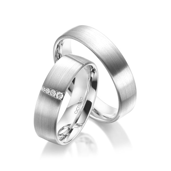 Pair classic wedding bands in outside White gold 14K (585/1000) , inside White gold 14K (585/1000) with in total 0,048 ct. brilliant tw,si by acredo - A-1950-8 Pair classic wedding bands in outside White gold 14K (585/1000) , inside White gold 14K (585/1000) with in total 0,048 ct. brilliant tw,si by acredo - A-1950-8
