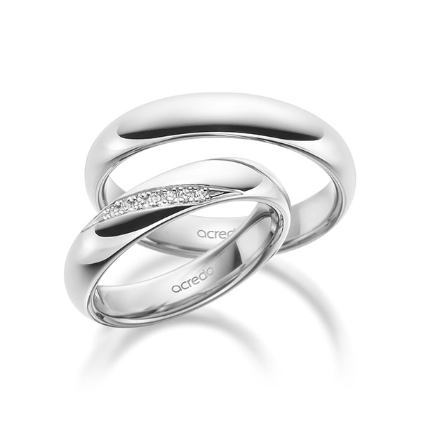 Pair classic wedding bands in outside White gold 14K (585/1000) , inside White gold 14K (585/1000) with in total 0,056 ct. brilliant tw,si by acredo - A-1952-8 Pair classic wedding bands in outside White gold 14K (585/1000) , inside White gold 14K (585/1000) with in total 0,056 ct. brilliant tw,si by acredo - A-1952-8