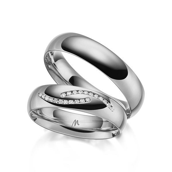 Pair classic wedding bands in Platinium 600 with in total 0,11 ct. brilliant w,si by Merii - M-1284-5 Pair classic wedding bands in Platinium 600 with in total 0,11 ct. brilliant w,si by Merii - M-1284-5
