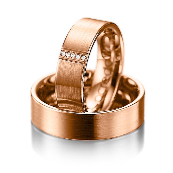 Pair classic wedding bands in Red gold 14K (585/1000) with in total 0,025 ct. brilliant tw,si by acredo - A-1057-5 Pair classic wedding bands in Red gold 14K (585/1000) with in total 0,025 ct. brilliant tw,si by acredo - A-1057-5