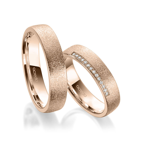 Pair classic wedding bands in Red gold 14K (585/1000) with in total 0,07 ct. brilliant tw,si by acredo - A-1958-3 Pair classic wedding bands in Red gold 14K (585/1000) with in total 0,07 ct. brilliant tw,si by acredo - A-1958-3