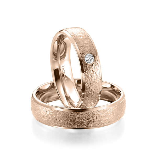 Pair classic wedding bands in Red gold 14K (585/1000) with in total 0,08 ct. brilliant tw,si by acredo - A-1961-7 Pair classic wedding bands in Red gold 14K (585/1000) with in total 0,08 ct. brilliant tw,si by acredo - A-1961-7