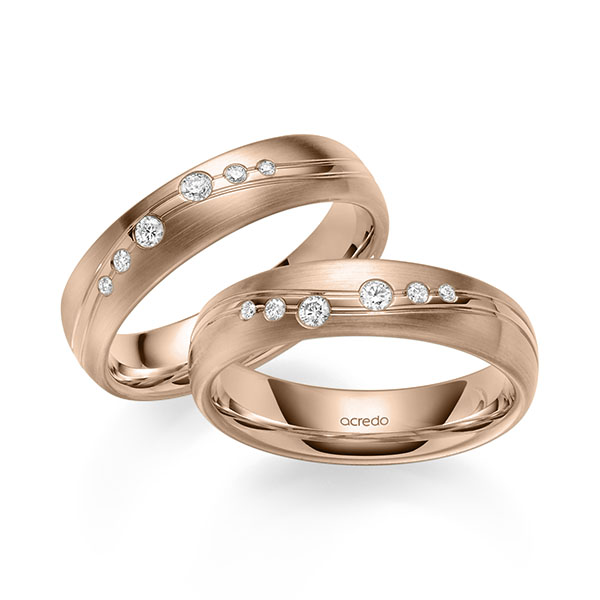 Pair classic wedding bands in Red gold 14K (585/1000) with in total 0,18 ct. brilliant tw,si by acredo - A-2179-4 Pair classic wedding bands in Red gold 14K (585/1000) with in total 0,18 ct. brilliant tw,si by acredo - A-2179-4