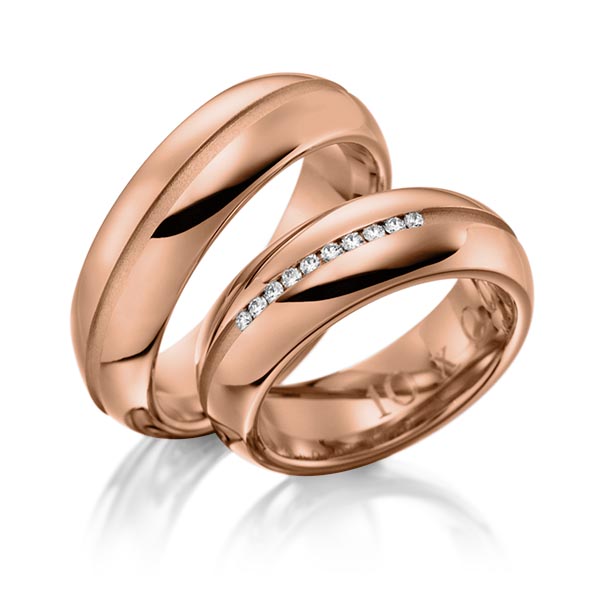 Pair classic wedding bands in Red gold 14K (585/1000) with in total 0,1 ct. brilliant tw,si by Eternal Touch - Y-1117-1 Pair classic wedding bands in Red gold 14K (585/1000) with in total 0,1 ct. brilliant tw,si by Eternal Touch - Y-1117-1