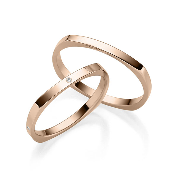 Pair classic wedding bands in Red gold 18K 750 1000 with in