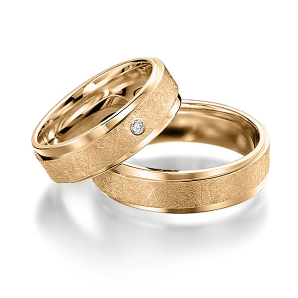 Pair classic wedding bands in Rosé gold 14K (585/1000) with in total 0,02 ct. brilliant tw,si by acredo - S-1094-3 Pair classic wedding bands in Rosé gold 14K (585/1000) with in total 0,02 ct. brilliant tw,si by acredo - S-1094-3